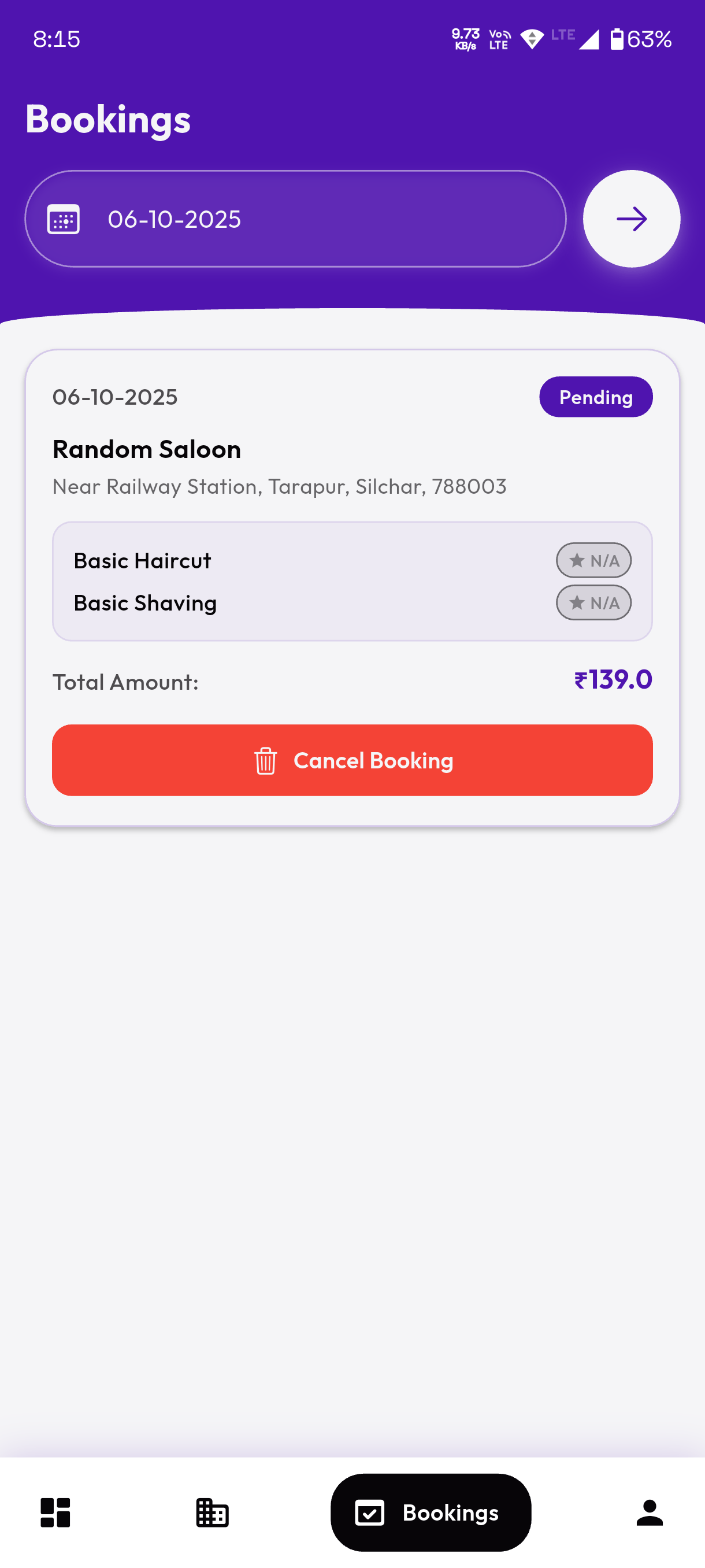 Bookings Screen